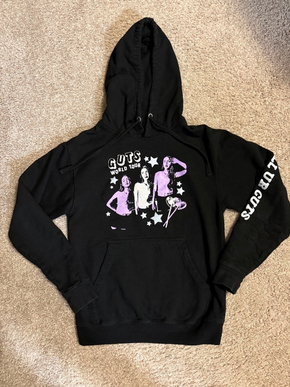 Official Olivia Rodrigo Spill Your Guts Tour Black Hoodie Sweatshirt Size Small